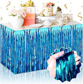 3 Pack 29 x108 Inch Lake Blue Foil Fringe Table Skirts Metallic Banner for Tinsel Streamer Garland Backdrop for Parade Floats Mother's Day, Graduate, Birthday, Wedding Party Decoration