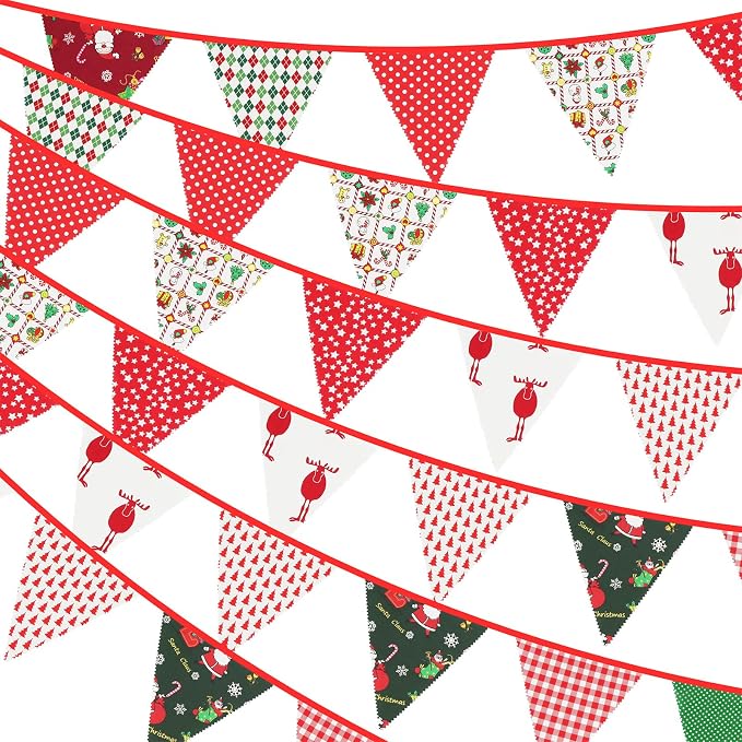 G2PLUS Christmas Triangle Bunting Banner, 39Ft Cotton Pennant Banner, Reusable by G2PLUS