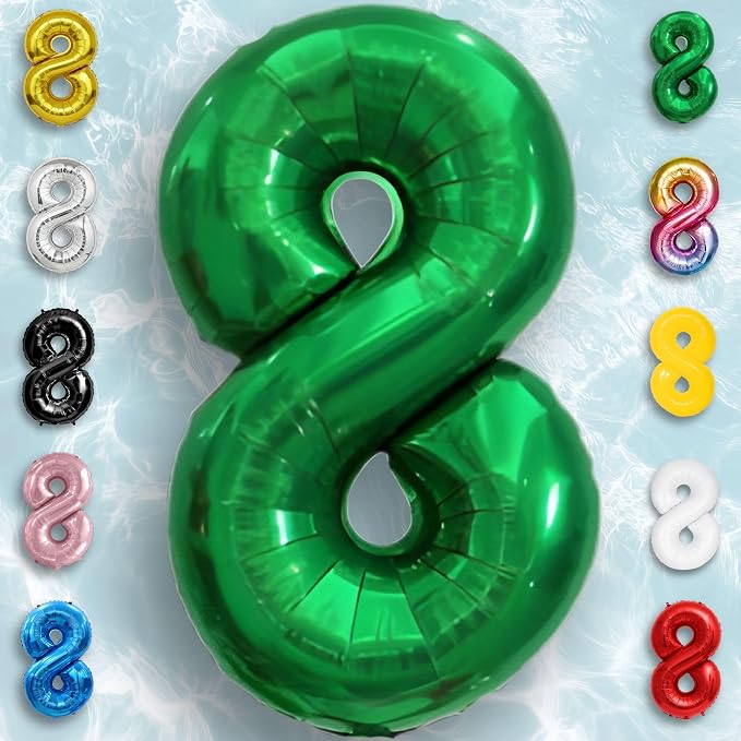 Green Number Balloon 8 Mylar Foil Balloons 32 inch - Image 3