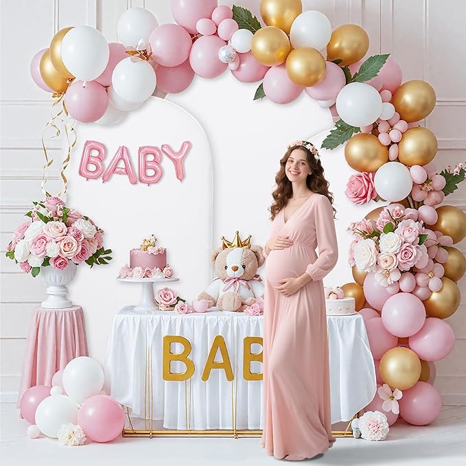 Wedding Arch Covers Arch Backdrop Cover Arch Stand Covers 7.2FT 6.6FT 6FT Set of 3 Arch Cover Spandex Fabric Stretchy Backdrop for Wedding Birthday Party Decoration Baby Shower (White, Cover Only)