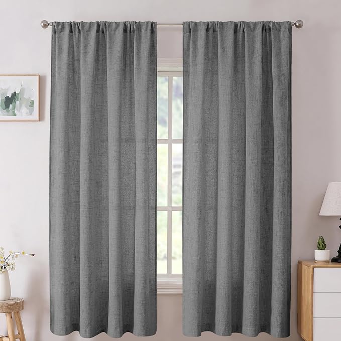 Tollpiz Linen Curtain Bedroom Rod Pocket Semi Sheer Curtains Burlap Light by Tollpiz