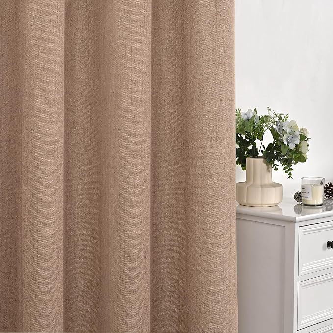 YoungsTex Mocha Brown Linen Curtains 48 Inch Length, Short Semi Sheer Drapes - Image 7