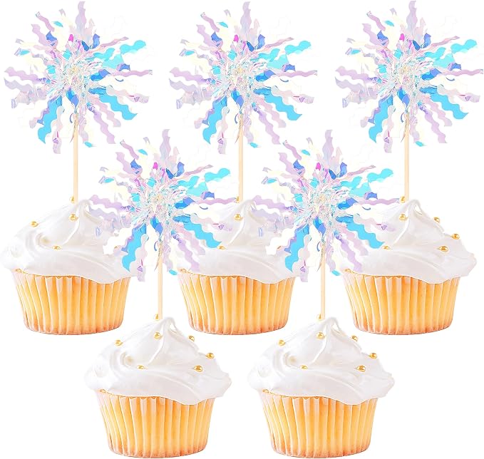 30 PCS Foil Firework Cupcake Toppers Sparkle Tinsel Cupcake Picks Happy by ZHUOWEISM