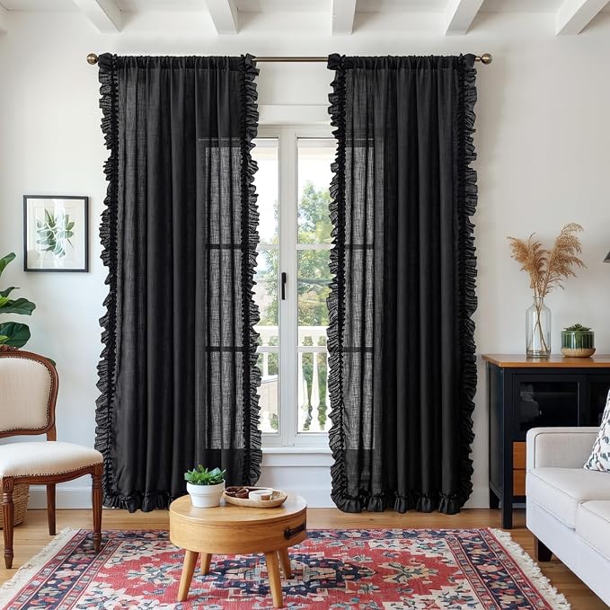 TERLYTEX Black Linen Curtains 96 Inches Long 2 Panels, 58 x 96 Inch, Farmhouse - Image 6