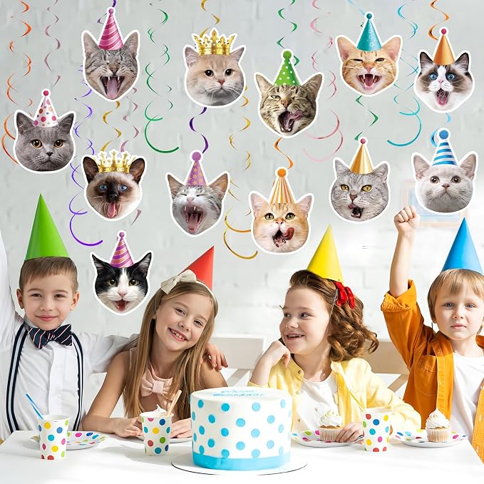 30 PCS Cat Theme Hanging Swirls Decorations Pre-Strung Kitten Birthday Party - Image 6