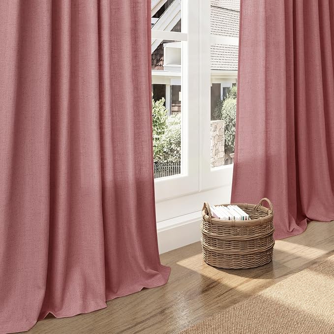 Canyon Rose Linen Curtains 102 Inches Long Rod Pocket Back Tab Drapes 2 Panels - Image 6