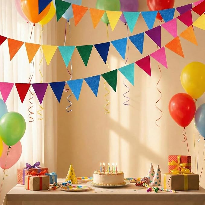 6 Pack Rainbow Felt Bunting Banner, Triangle Pennant Flags Garland - Image 7