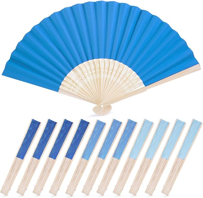 JOHOUSE 12 PCS Blue Paper Foldable Hand Fans, 8.3 Inch Handheld Portable | by JOHOUSE