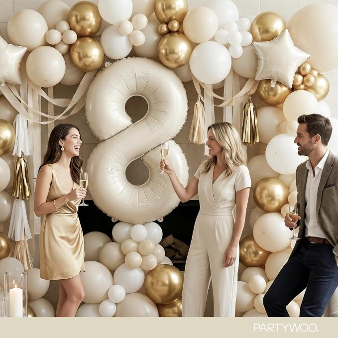 PartyWoo Number Balloons 40 Inch White Number 8 Kit 25pcs - Image 4