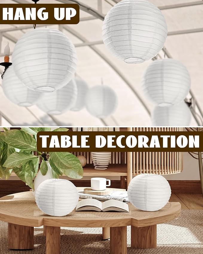 Treela 30 Pack White Chinese Japanese Paper Lanterns Decorative Hanging Round - Image 5