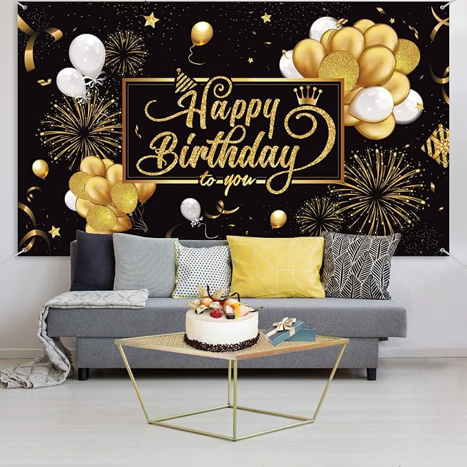 Blulu Happy Birthday Backdrop Banner Sign Poster Large Fabric Glitter Balloon - Image 5