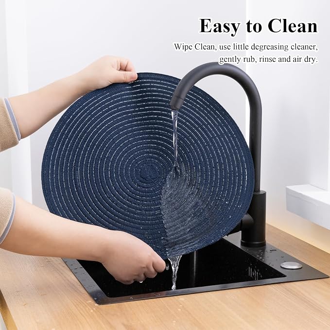 SHACOS Round Placemats Set of 8 Washable 15 inch Round Table Mats Cotton - Image 9