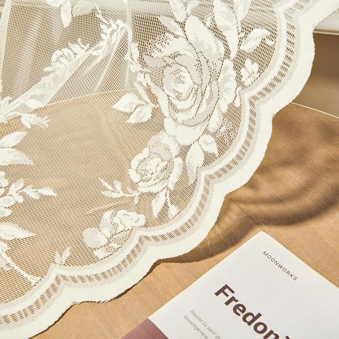 Cream Lace Curtains 45 Inch Length Victorian Floral Sheer Curtains - Image 5