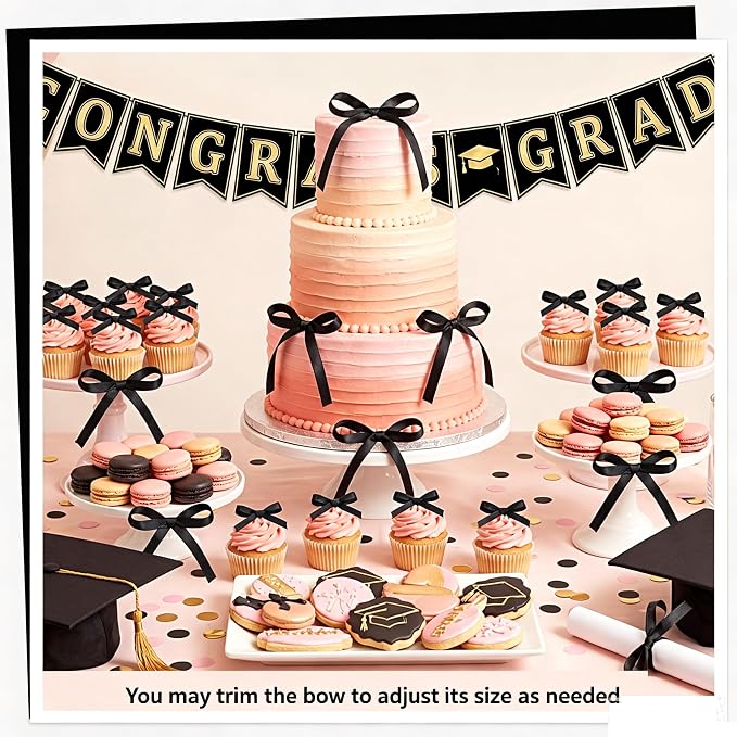 30 Pack Bow Cake Toppers Black Ribbon Bows - Image 5
