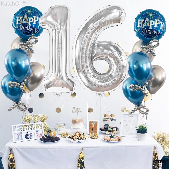KatchOn Silver 16 Balloon Numbers 40 Inch | Happy 16th Birthday Balloons - Image 3