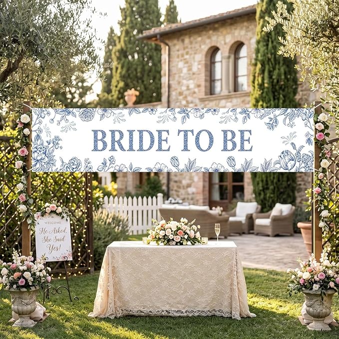 Blue Bride To Be Happily Ever After Bridal Shower Wedding Banner | Reusable - Image 3