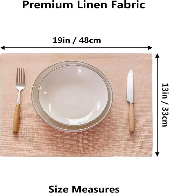 Demetex Pink Placemats Set of 6 Heat Resistant Linen Place Mats Washable Cloth - Image 2