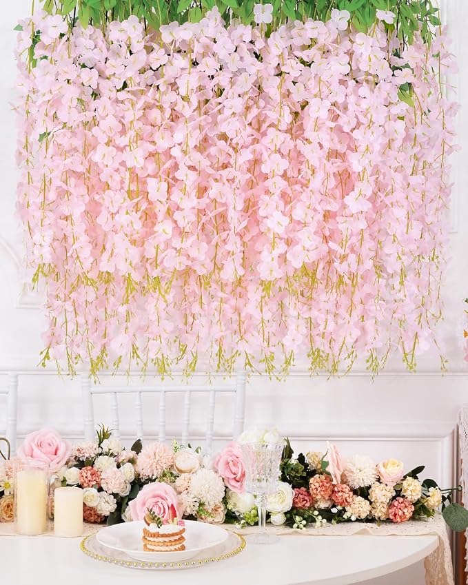 24 Pack Light Pink Wisteria Hanging Flowers, 3.6 Feet/Pcs Wisteria Artificial by Waipfaru