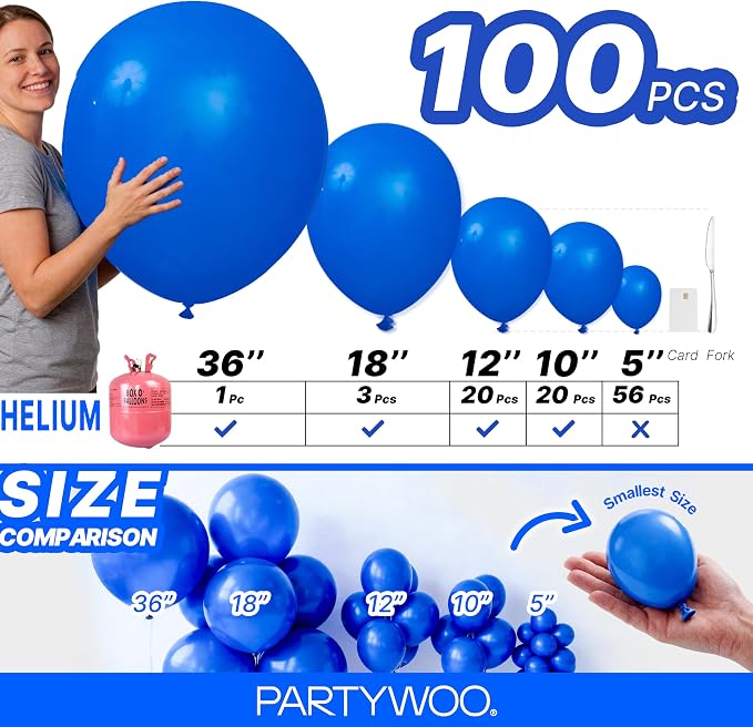 PartyWoo Royal Blue Balloons 100pcs Dark Blue Balloons Different Sizes | 36 18 - Image 7