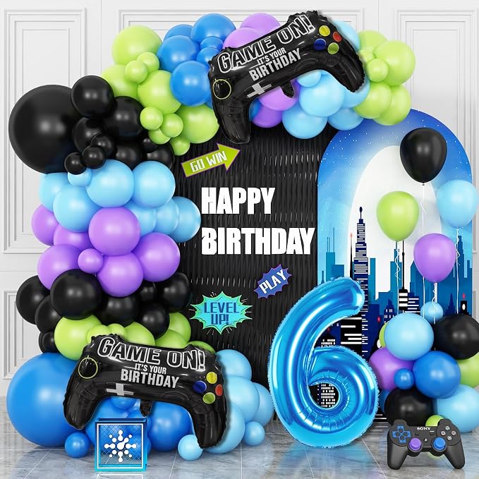 6th Birthday Video Game Balloons Arch Kit, 101 Pieces, Video Game Themed by Cledeco