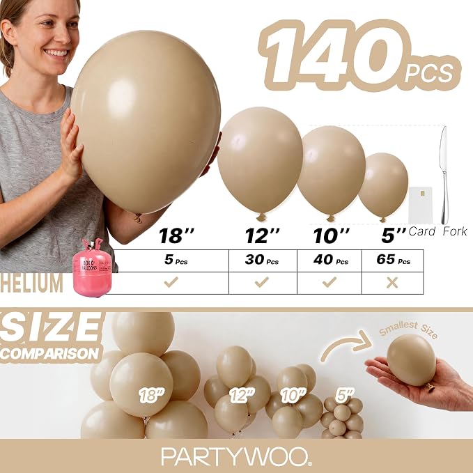 PartyWoo Cream Balloons 140pcs Beige Ivory Nude Neutral Boho Color | Different - Image 6