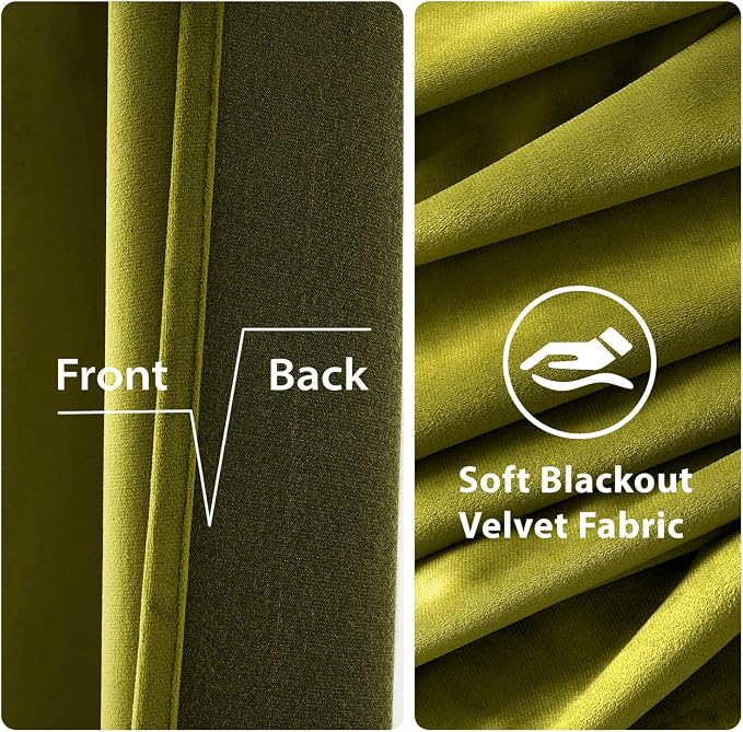 MIULEE Velvet Curtains Light Olive Green 52 x 84 Inch Length Set of 2 | Grommet - Image 3
