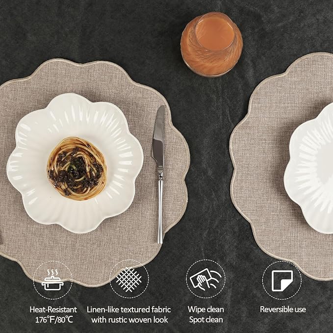 AHHFSMEI Round Faux Linen Placemats Set of 4 Heat Resistant Non-Slip Stain - Image 3