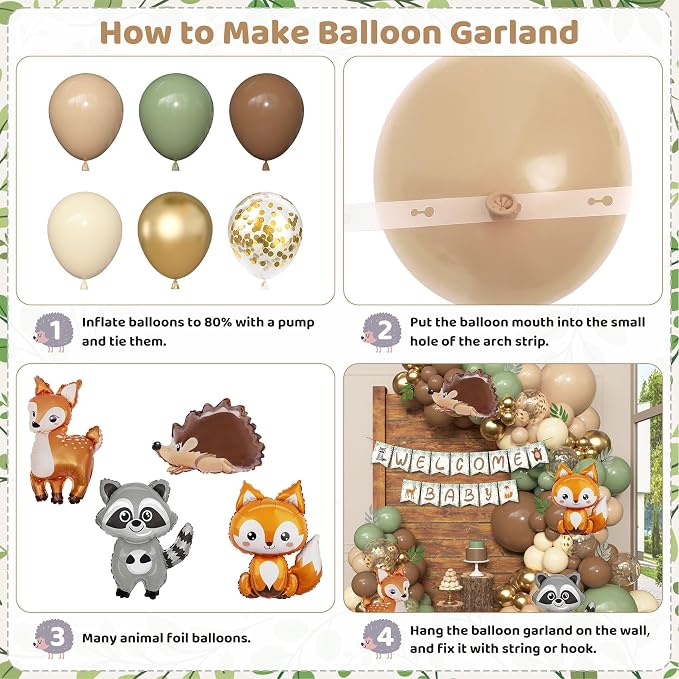 167Pcs Woodland Animals Baby Shower Decorations - Image 4