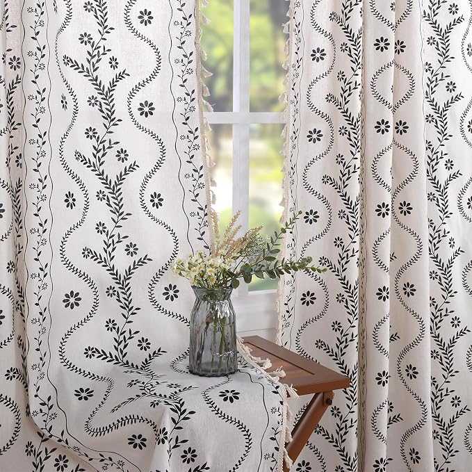 Schweek Boho Tassels Curtains for Living Room 84 Inches Long 2 Panels Ivory | by Schweek