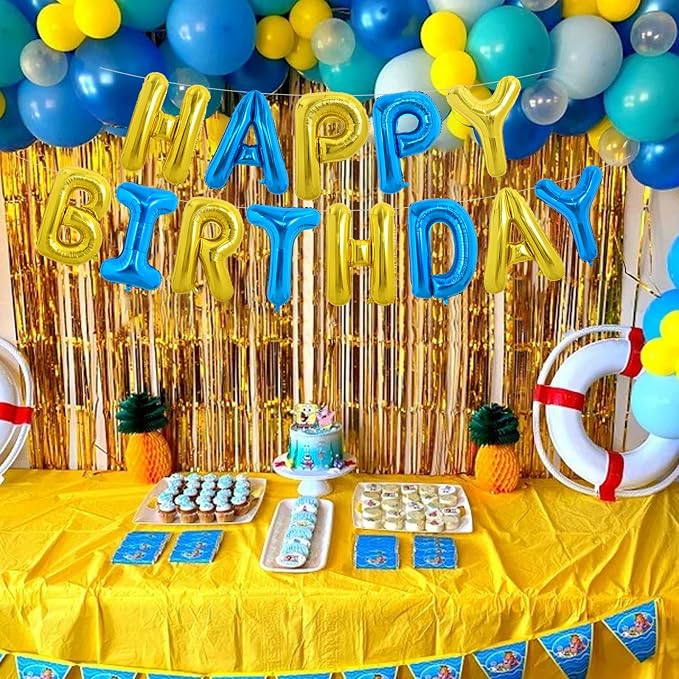 TONIFUL Blue Gold Happy Birthday Balloon Banner Decorations - Image 4