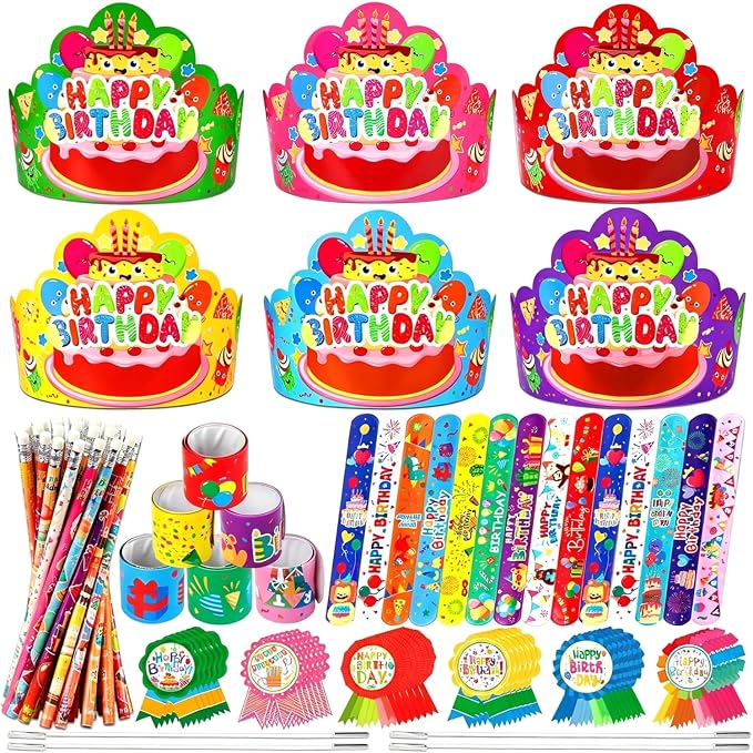 144 PCS Birthday Crowns for Kids Classroom Include 36 Colorful Birthday Paper by Unknown