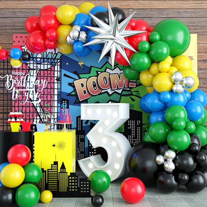 Black Red Yellow Green Balloon Garland Arch Kit, Colorful by GRESATEK