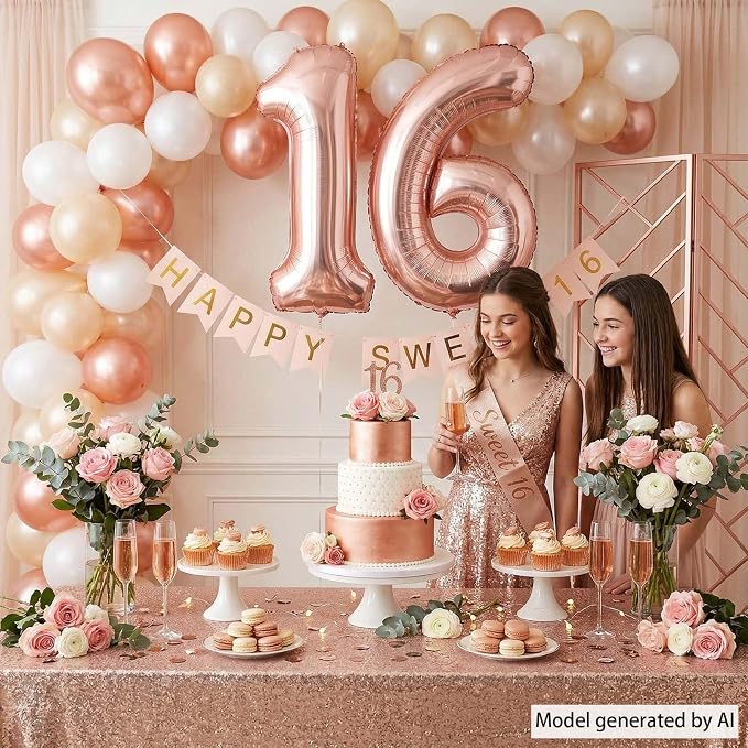 Rose Gold Number 16 Balloon 40 Inch, Gorgeous Foil - Image 3