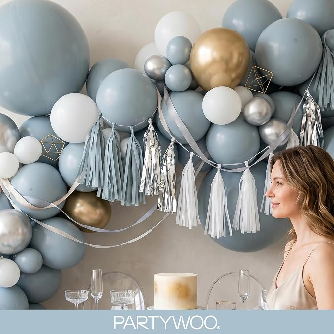 PartyWoo Dusty Blue Balloons 152pcs Different Sizes of 18 12 10 5 Inch Light - Image 9