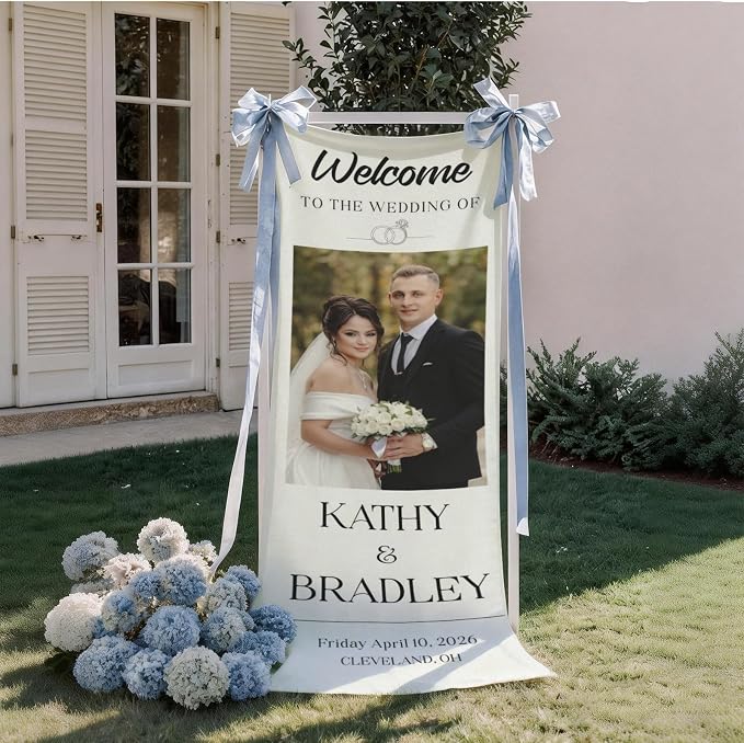 Custom Photo Wedding Linen Wall Tapestry Welcome Banner, Personalized Couple - Image 3