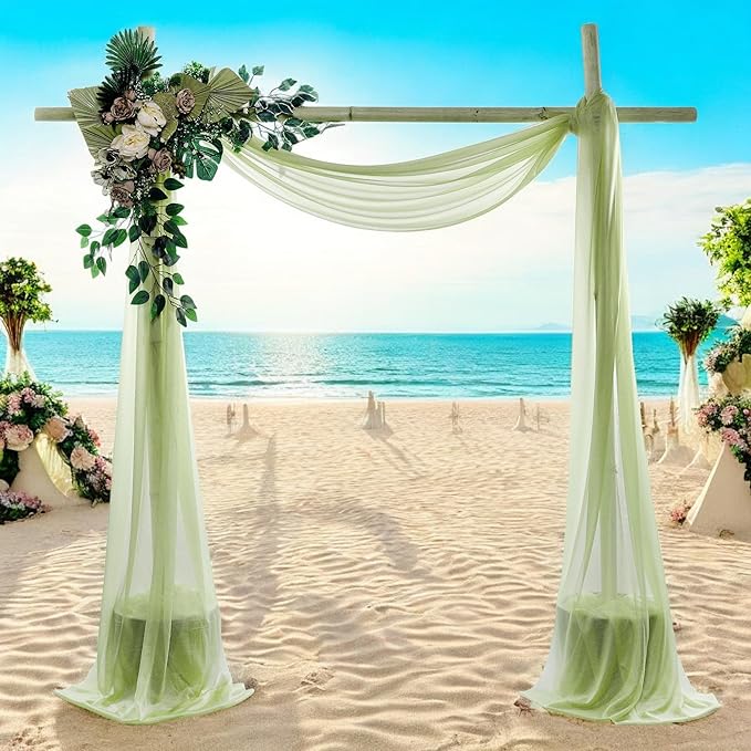 MDS Halloween Chiffon Draping Fabric - 2 Panel, 30" Wide x 30ft Long - Sheer Spooky Arbor & Canopy Drapery for Haunted House Backdrops, Party Ceilings, DIY Costumes & Themed Events - Sage Green