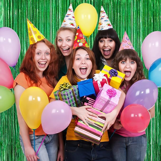 Green Fringe Curtain Party Streamers 2Pack 3.3 x 8.3 Ft Foil Fringe Backdrop - Image 7