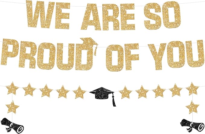 KatchOn Glitter Gold We are So Proud of You Banner 10 Feet | No DIY, Pre Strung by KatchOn