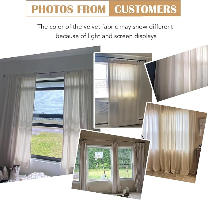 Beauoop Cream Velvet Curtains for Bedroom Living Room 52x96 2 Panels | Soft - Image 7