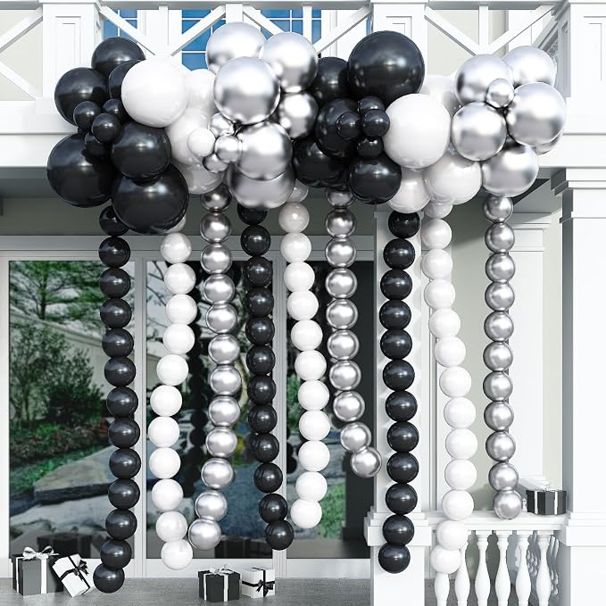 90PCS Black White and Silver Linking Balloons, Wedding Birthday Baby Shower - Image 3