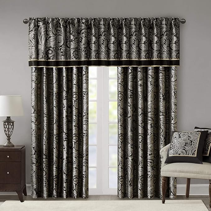 Madison Park Aubrey 2 Panel Curtain Faux Silk Paisley Jacquard, Rod Pocket - Image 9