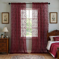 Burgundy Lace Curtains for Bedroom Rustic Leaf Floral 42x63 Inch 2 Panels | Rod by FINECITY