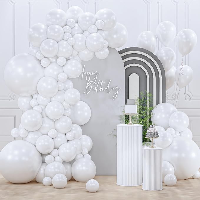 PartyWoo Pearl White Balloons 123pcs Metallic White Color 5 Inch | 18 12 10 5 by PartyWoo