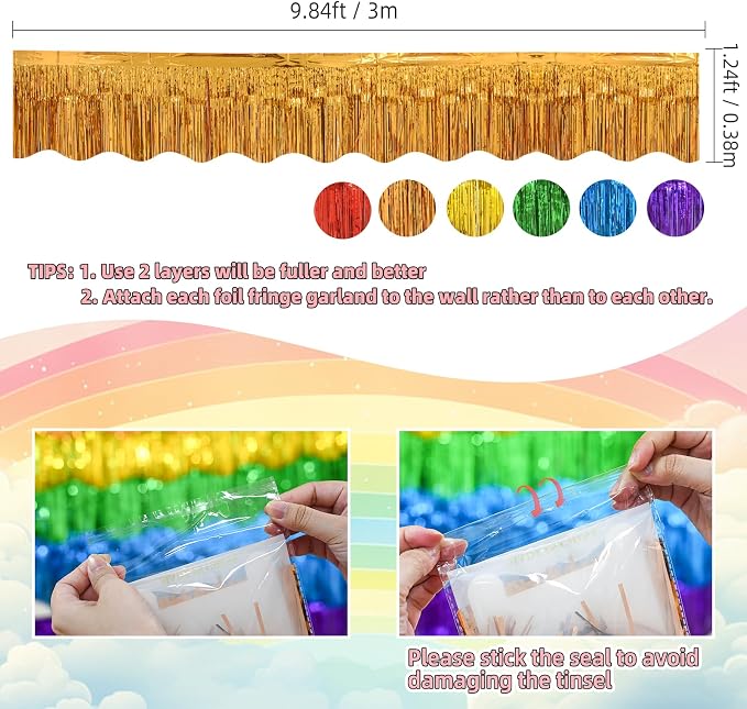 LOLStar Rainbow Foil Fringe Tinsel Garland, Streamers Banner, 6 Pack | 60Ft - Image 3