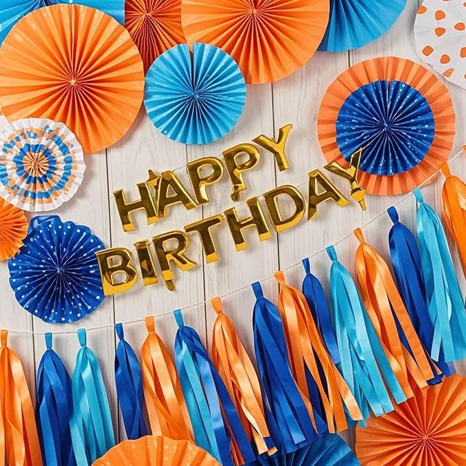 Orange Blue Paper Tassels 30pcs Streamers - Image 5