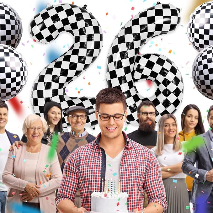 Checkered Number 6 Balloon 40 Inch, Large Foil Black and White Number Balloons - Image 5
