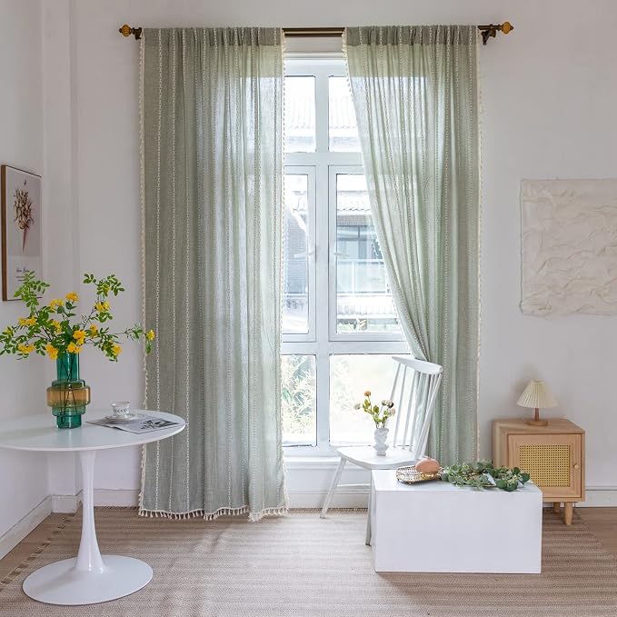 RoomTalks Sage Green Boho Farmhouse Curtains - Image 2
