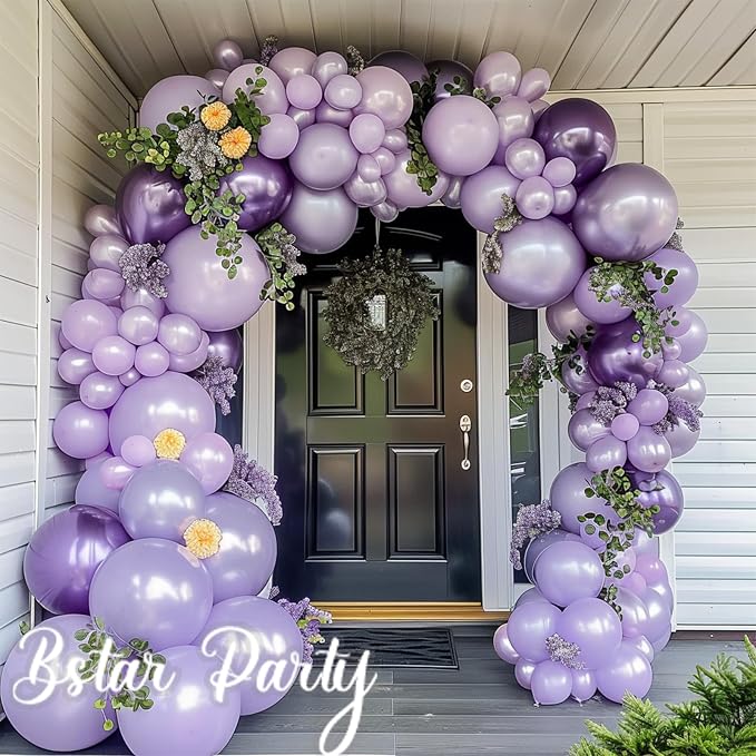 Double Stuffed Pearl Purple Balloon Garland Arch Kit | 18/12/10/5inch Different - Image 6