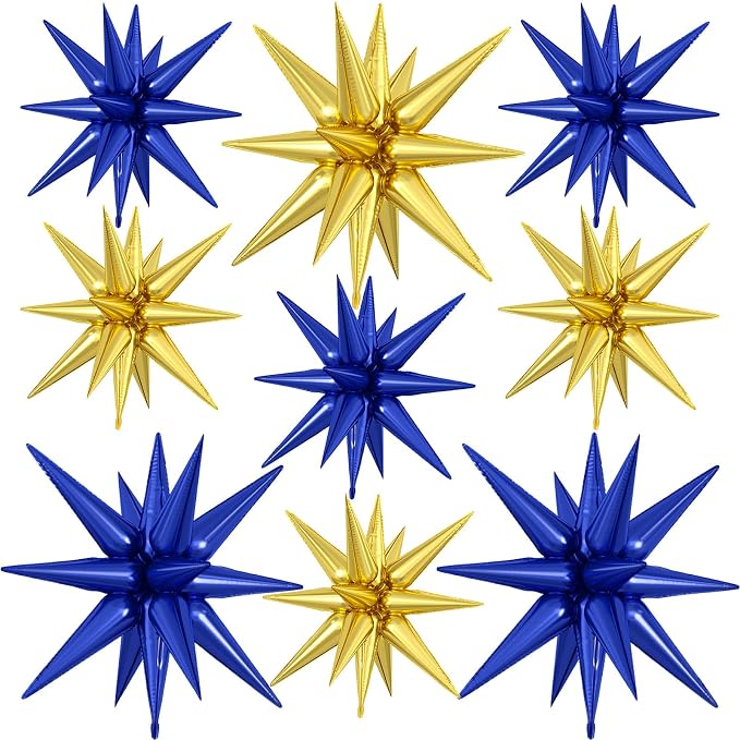 9Pcs Navy Blue Gold Star Balloons, Large Navy and Gold Explosion Star Foil by Dagelar