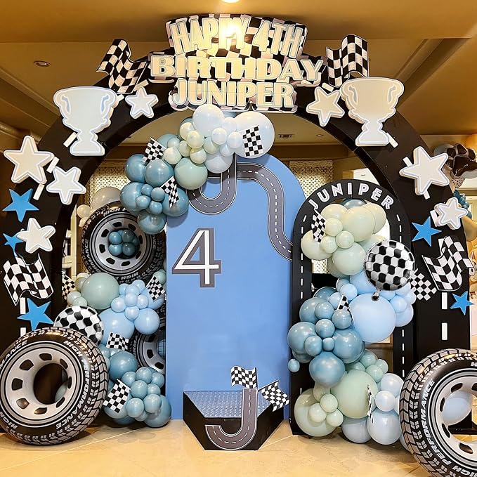 Race Car Balloons Garland Arch Kit, Dusty Blue Balloons Green Black Balloon - Image 3